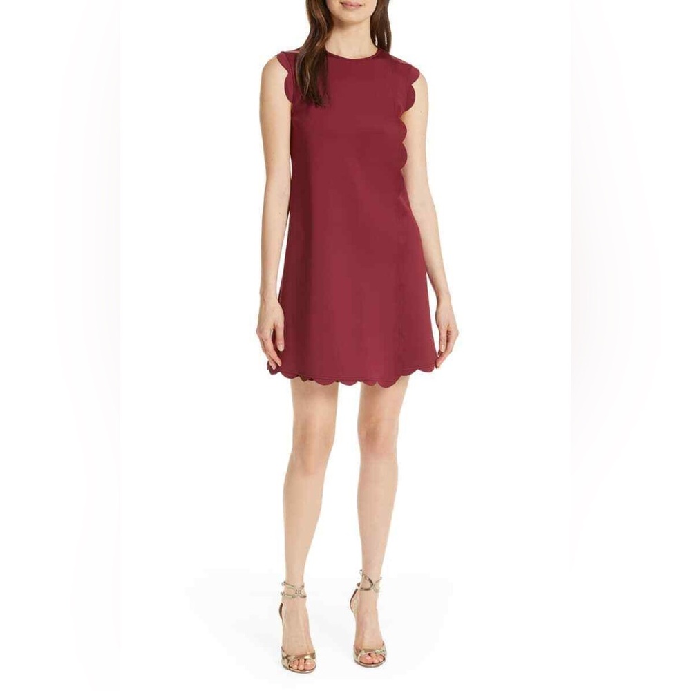 Ted Baker London Jasmint Scallop Overlay Dress - Maroon Knee-Length Dress